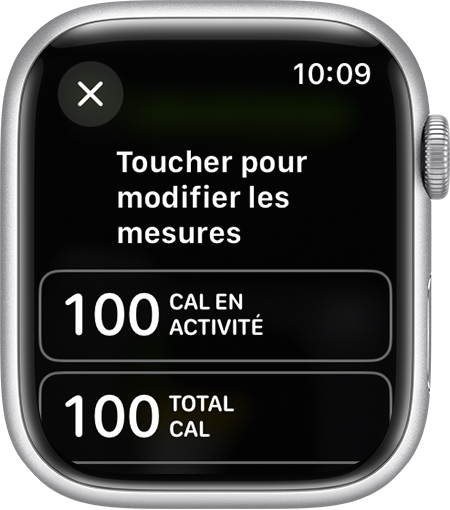 Les indicateurs qui peuvent être modifiés pour un type de mesure sur Apple Watch.