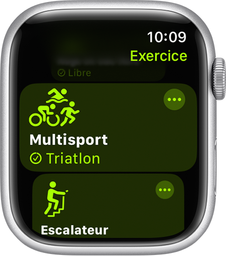 L’option d’entraînement Multisport dans l’app Exercice sur l’Apple Watch.