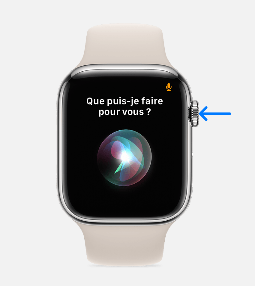Flèche pointant vers la Digital Crown d’une Apple Watch