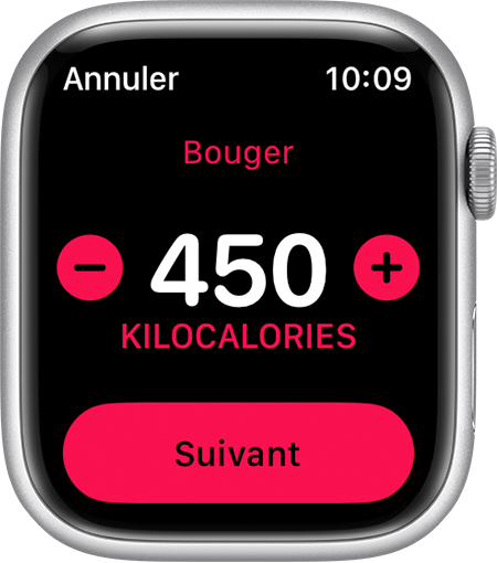 Définition d’un objectif Bouger de 450 calories sur l’Apple Watch.