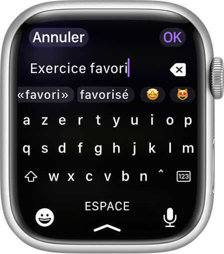 L’attribution d’un nom à un exercice personnalisé sur l’Apple Watch.