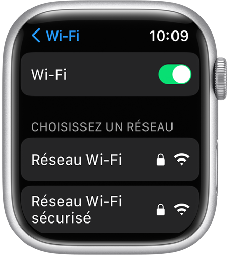 Écran des réglages Wi-Fi de l’Apple Watch