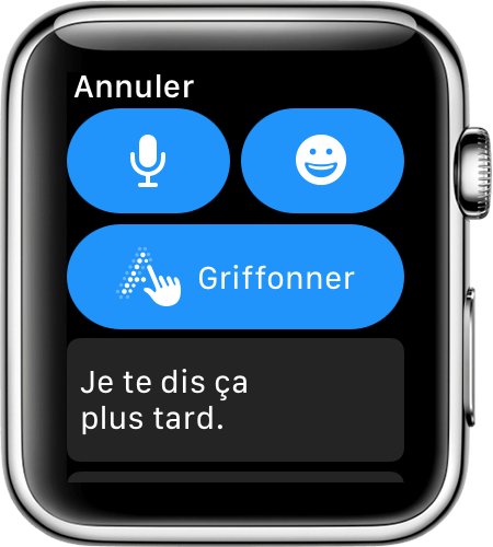 Écran de l’Apple Watch affichant les options de réponse