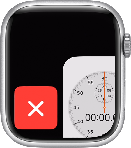 מסך Apple Watch המראה כיצד להסיר יישום מ'מחליף היישומים'