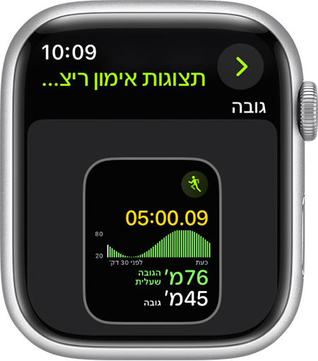 Apple Watch שמציג את מדד הגובה במהלך הריצה.