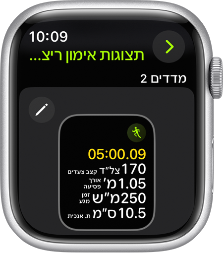 Apple Watch שמציג מדדים של צורת הריצה במהלך ריצה.