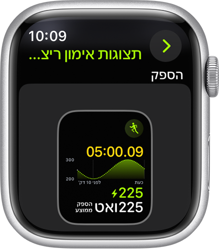 Apple Watch שמציג את המדד 'עוצמת ריצה' של אימון במהלך הריצה.