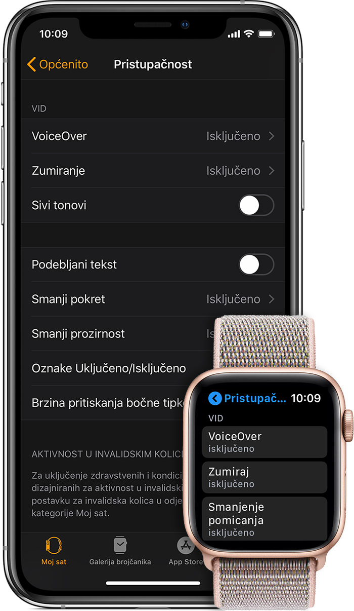 Značajke pristupačnosti na iPhone i Apple Watch uređajima