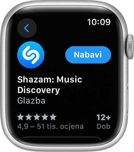 Zaslon Apple Watch uređaja na kojem je prikazano kako se preuzima aplikacija