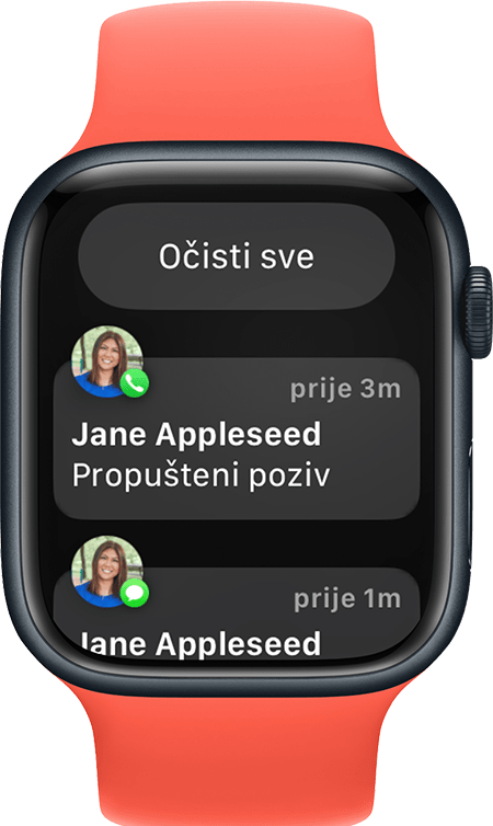 Apple Watch s prikazom gumba Očisti sve obavijesti
