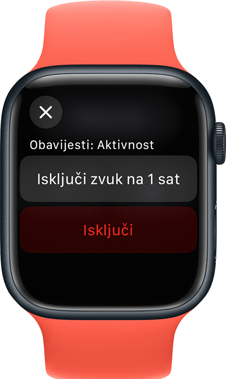 Apple Watch s prikazom zaslona za isključivanje zvuka obavijesti
