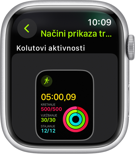 Apple Watch koji prikazuje napredak značajke Kolutovi aktivnosti tijekom trčanja.