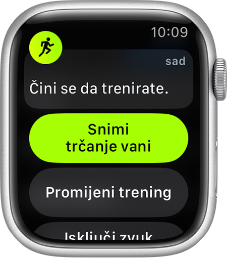 Podsjetnik da počnete bilježiti trening Trčanje vani na Apple Watch uređaju.