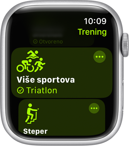 Opcija Trening s više sportova u aplikaciji Trening na Apple Watch uređaju.