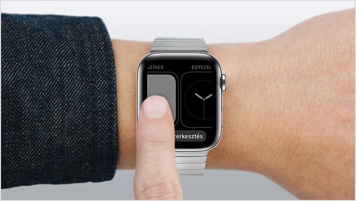 Egy személy, aki az ujjával pöccint az Apple Watch képernyőjén