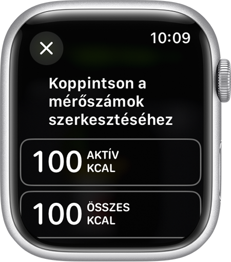 Az Apple Watchon található Edzési nézetek szerkeszthető metrikái.