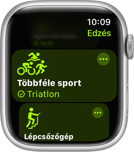 A Többféle sport edzési lehetőség az Apple Watch Edzés appjában.