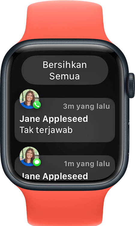Apple Watch menampilkan tombol Hapus Semua Pemberitahuan