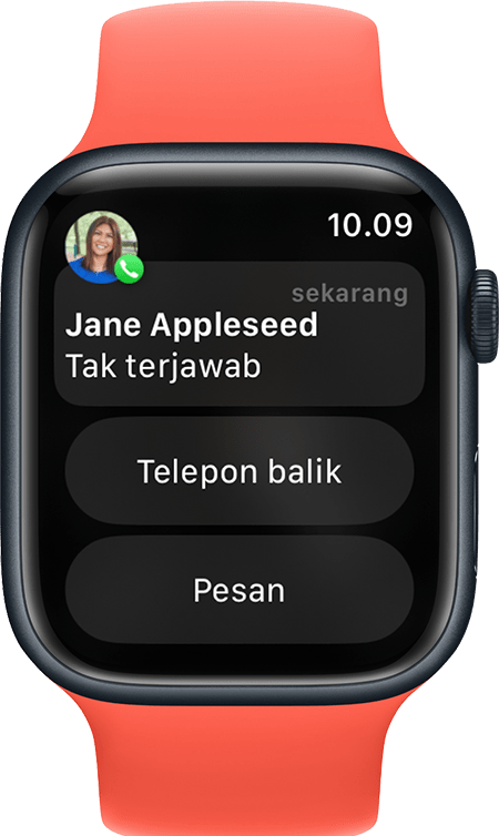 Apple Watch menampilkan pemberitahuan panggilan tidak terjawab