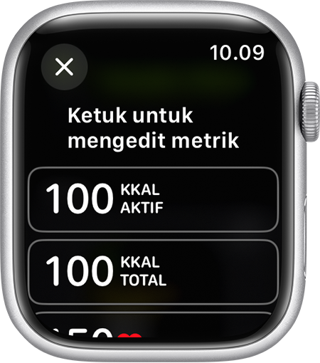 Metrik yang tersedia untuk diedit pada Tampilan Olahraga di Apple Watch.