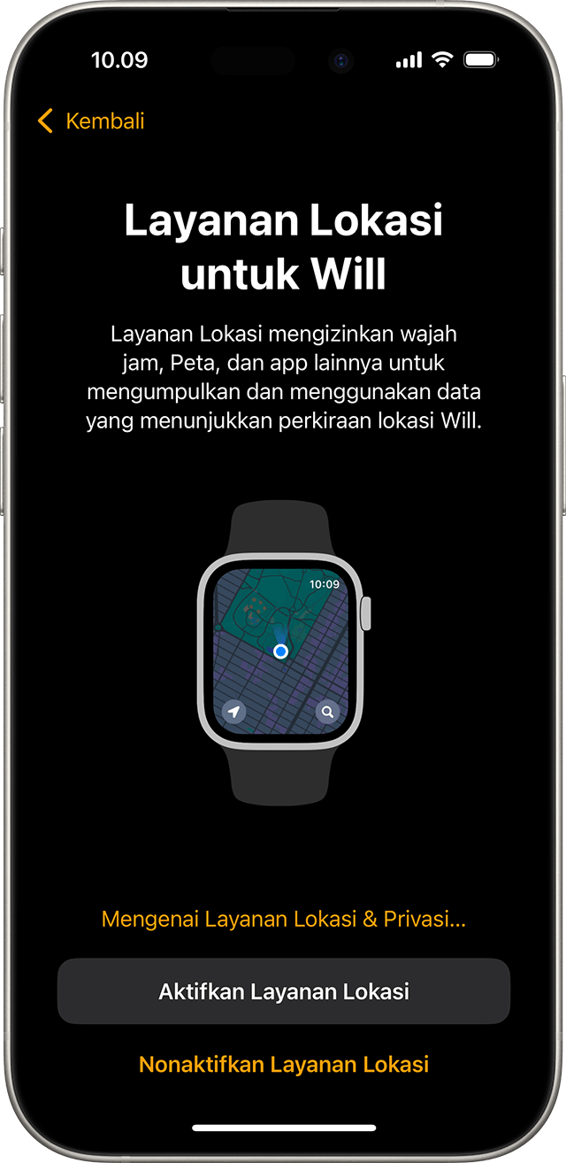 iPhone menampilkan layar pengaturan target gerakan harian di Apple Watch