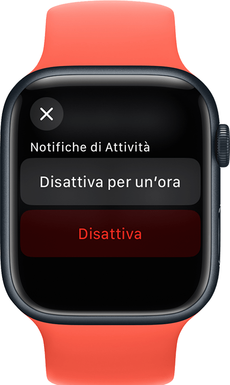 Apple Watch che mostra la schermata di silenziamento notifiche