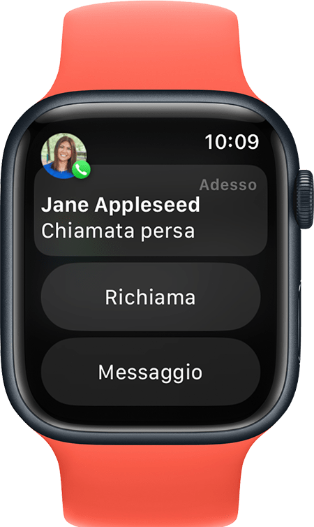 Apple Watch che mostra una notifica di chiamata persa