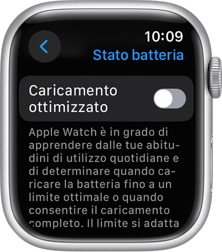 Funzione Caricamento ottimizzato nell'app Impostazioni su Apple Watch.