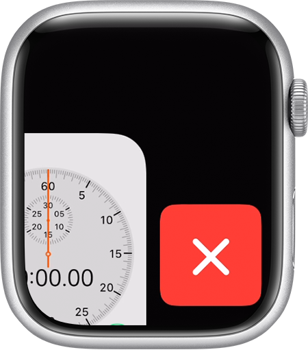 Apple Watch の画面でアプリスイッチャーからアプリを削除しているところ