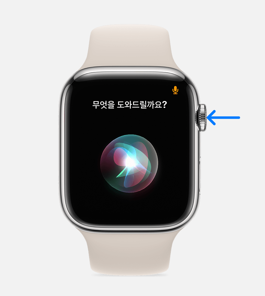 Apple Watch의 Digital Crown을 가리키는 화살표