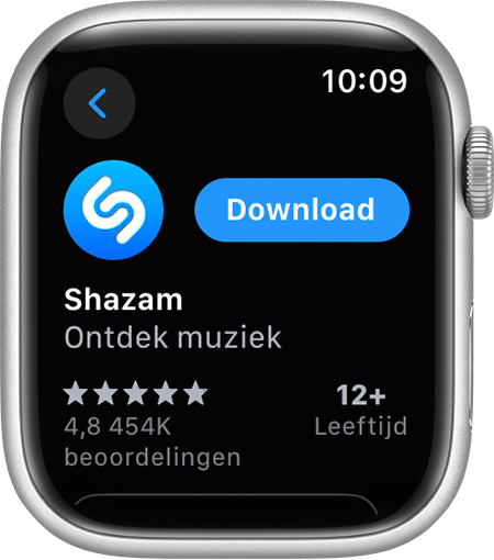Apple Watch-scherm met uitleg over hoe je een app kunt downloaden
