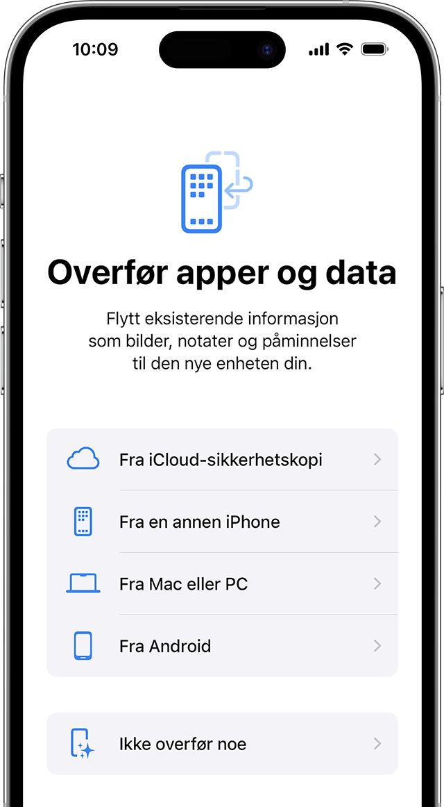 Utklipp av trinn for konfigurasjon av appdata i iOS 17 på iPhone 14 Pro