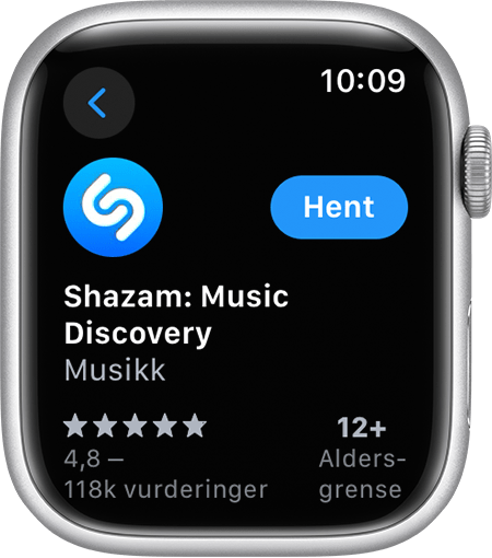 Skjermen til en Apple Watch der det blir vist hvordan du laster ned en app