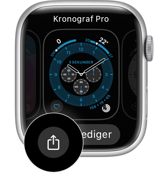 Apple Watch-urskive som viser Del-knappen