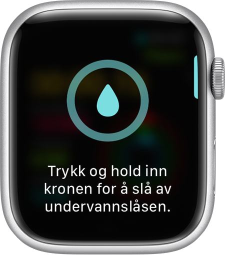 Ledetekst om å slå av undervannlås på Apple Watch-skjermen