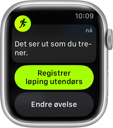 En påminnelse om å begynne å registrere Løping utendørs på Apple Watch.