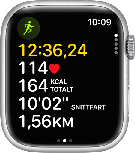 Fremgang for en løpeøkt på Apple Watch.