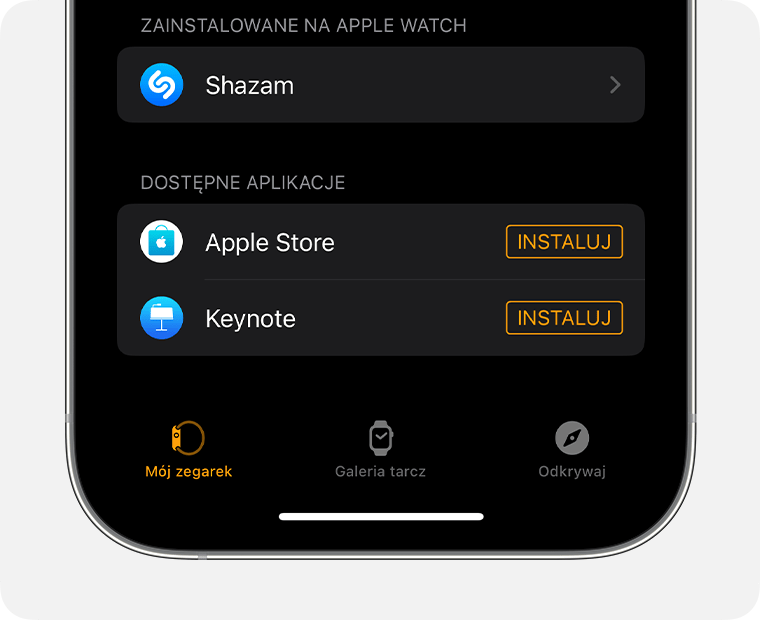 Ekran telefonu iPhone z aplikacją Watch