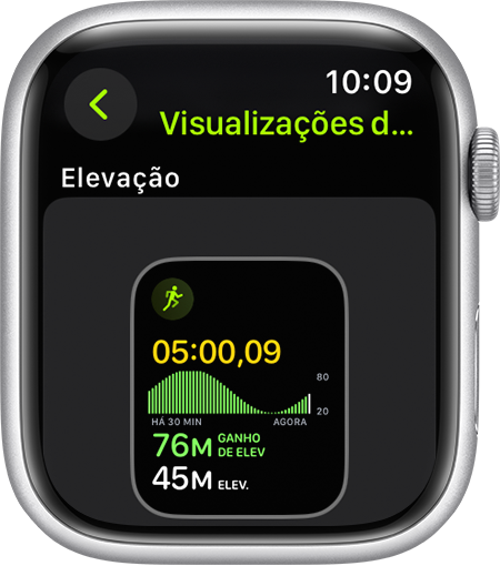 Um Apple Watch que mostra a métrica de Elevação durante uma corrida.
