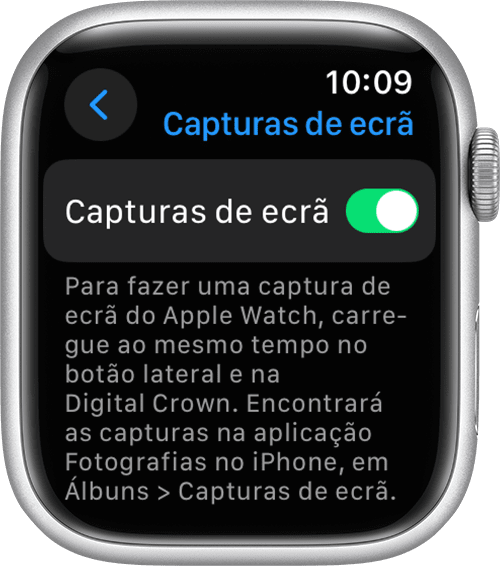 Definição Ativar capturas de ecrã na app Definições do Apple Watch