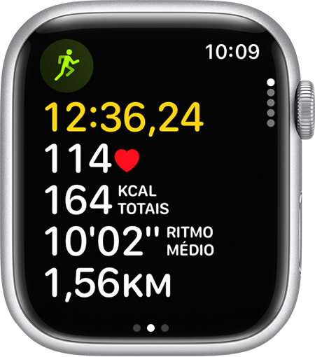 Progresso de um treino de corrida no Apple Watch.