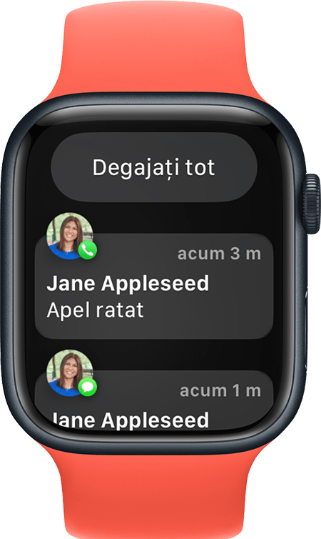 Apple Watch afișând butonul Degajați toate notificările