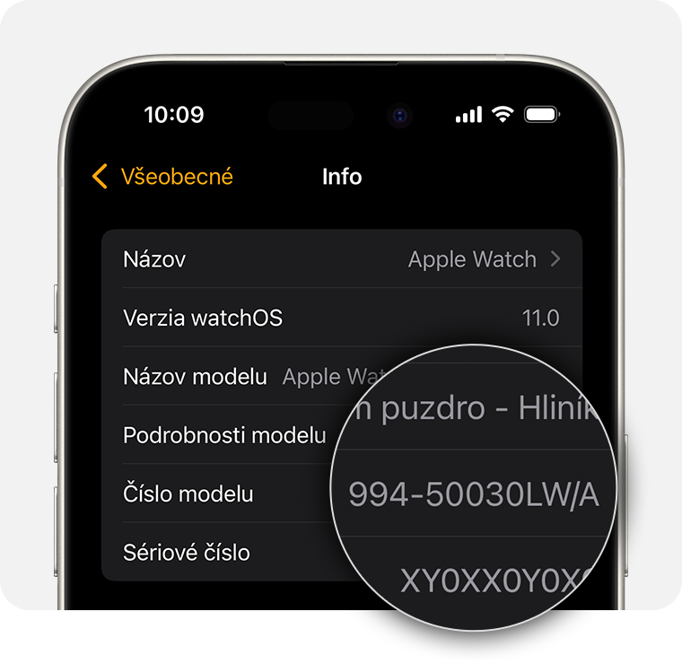 Obrazovka iPhonu zobrazujúca všeobecné nastavenia hodiniek Apple Watch