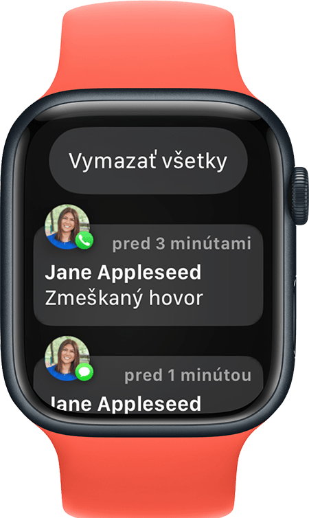 Hodinky Apple Watch so zobrazeným tlačidlom pre hlásenia Vymazať všetky
