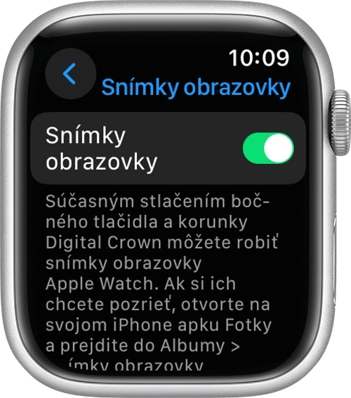 Nastavenie Snímky obrazovky v apke na nastavenie hodiniek Apple Watch