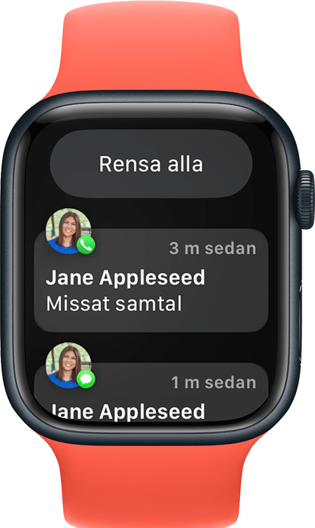 Apple Watch med notisknappen Rensa alla