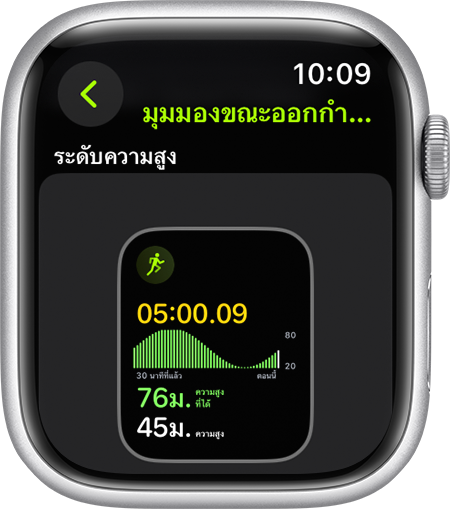 Apple Watch ที่แสดงการวัดค่าความชันในขณะที่วิ่ง