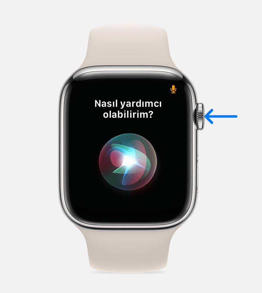 Apple Watch'taki Digital Crown'u gösteren ok