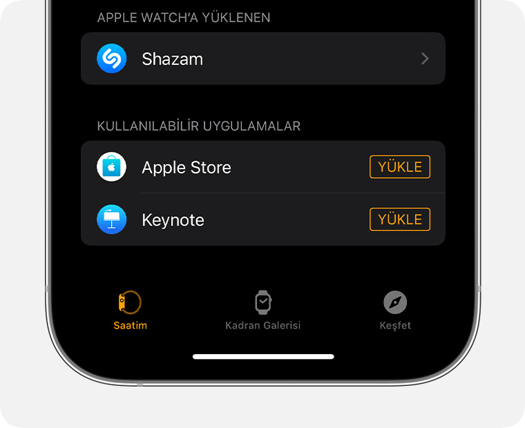 Watch uygulamasını gösteren iPhone ekranı