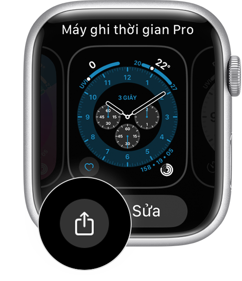 Mặt đồng hồ Apple Watch hiển thị nút Chia sẻ